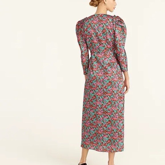 NWT J. Crew Collection Drapey Puff Sleeve Floral Midi Dress in Ratti® Red Blooms - Picture 2 of 4